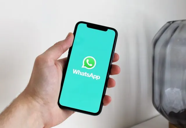 Phone showing the WhatsApp logo