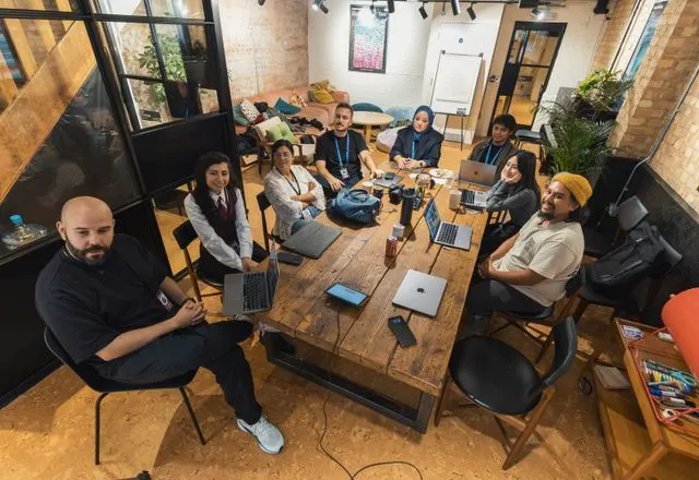 Team working together in a shared workspace