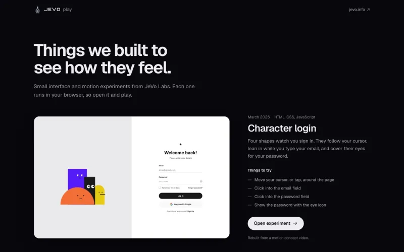 JeVo Play home page